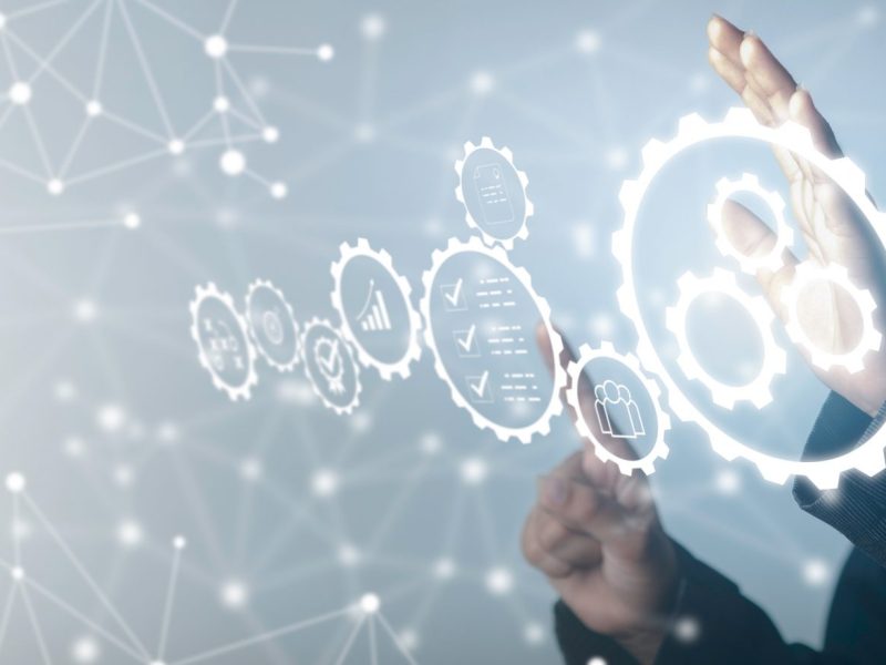Banner image with person and icons illustrating concurrent design efficiency