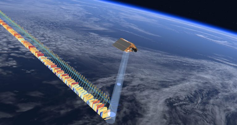 Copernicus Sentinel 6 radar altimeter in space floating above Earth